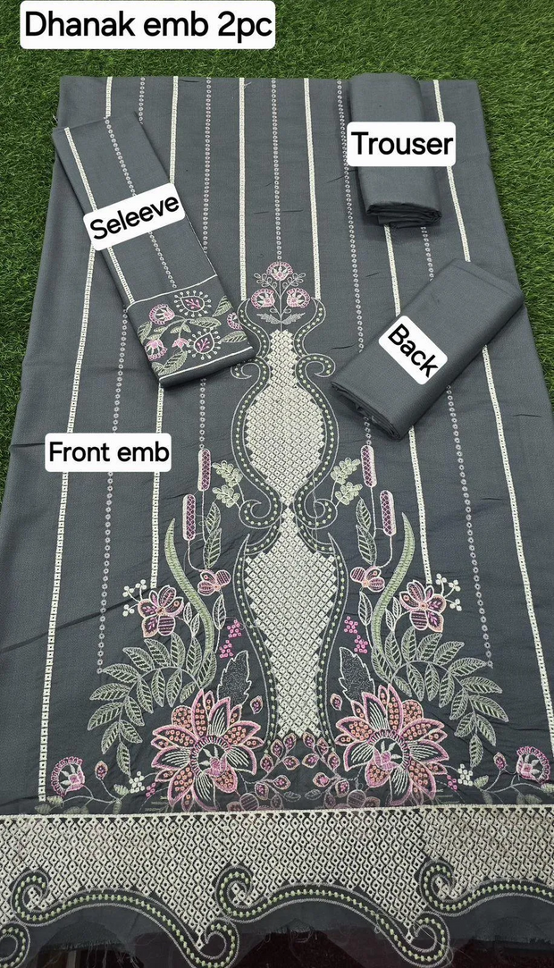 2 Pcs Women's Unstitched Embroidered Suit
