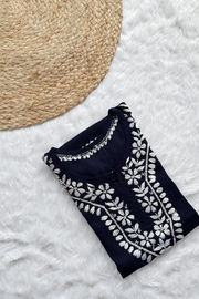 Stunning Black Embroidered Kurta - 1 Pc for Women