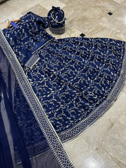 4 Pcs Women's Stitched Shamoz Silk Embroidered Lehenga Choli