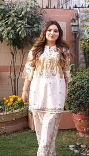 2-Piece Women's Stitched Swiss Lawn Set – Printed Shirt & Trouser