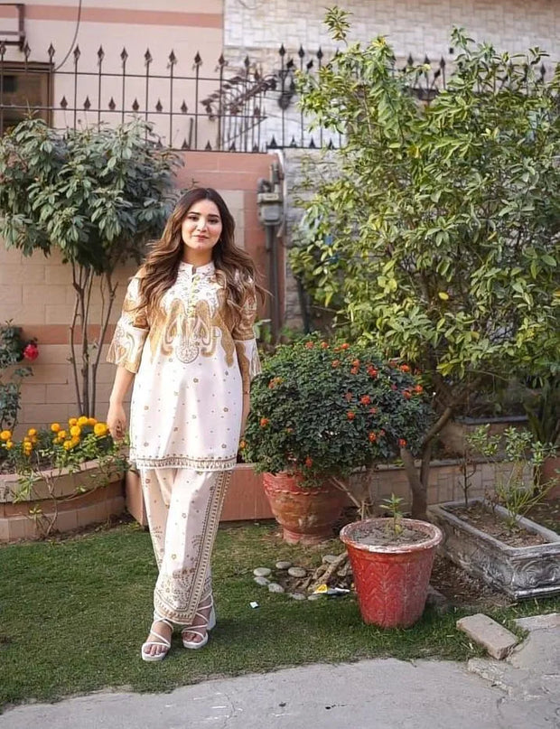 2-Piece Women's Stitched Swiss Lawn Set – Printed Shirt & Trouser