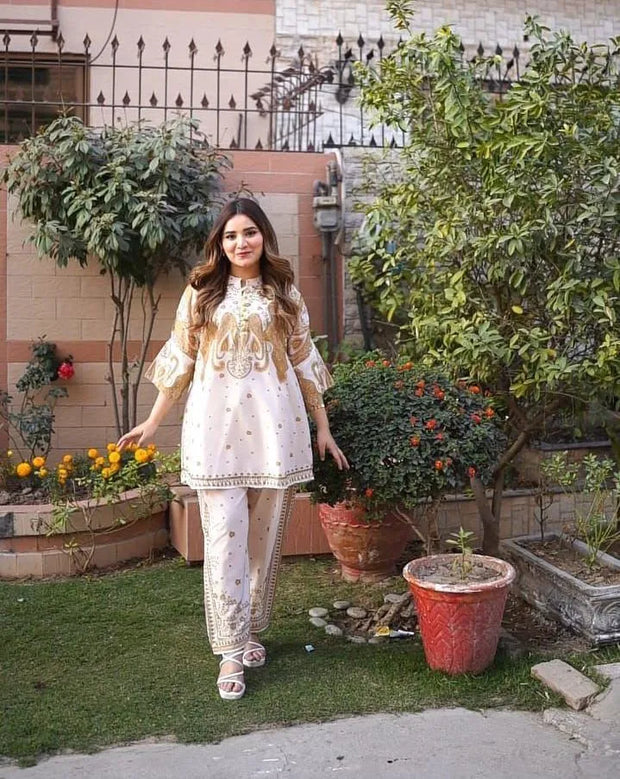 2-Piece Women's Stitched Swiss Lawn Set – Printed Shirt & Trouser
