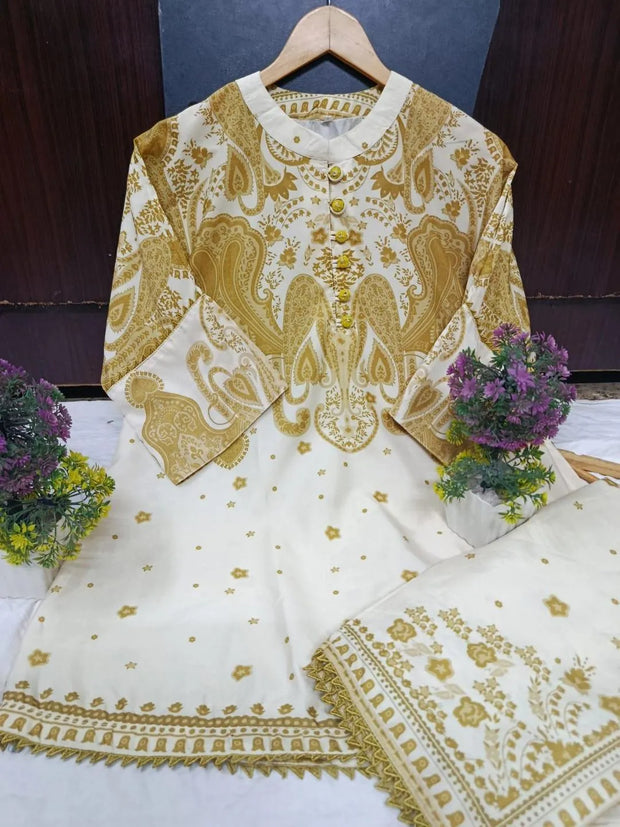 2-Piece Women's Stitched Swiss Lawn Set – Printed Shirt & Trouser