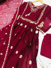 3 Pcs Women's Stitched Embroidered Chiffon Maxi with Dupatta