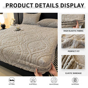 1pc Jacquard Fitted Sheet – Embossed Warm Plush Mattress Cover, Anti-Mite & Non-Slip Protective Bed Cover