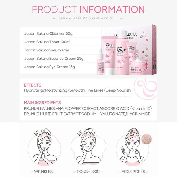Sakura Skincare Set – Face Cream, Serum & Toner Gift Box