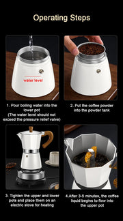 Vintage Wooden Handle Espresso Maker – 300ml Moka Pot with Electric Stove, Classic Italian Mocha Coffee Maker, 110V/220V