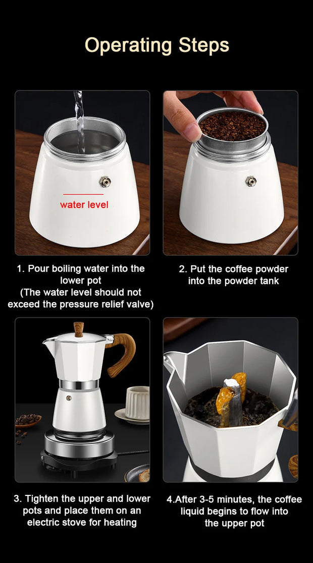 Vintage Wooden Handle Espresso Maker – 300ml Moka Pot with Electric Stove, Classic Italian Mocha Coffee Maker, 110V/220V