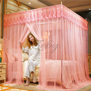 Embroidery Lace Pleated Mosquito Net – Romantic Square Canopy for Queen & Double Beds (Stainless Steel Bracket Not Included)
