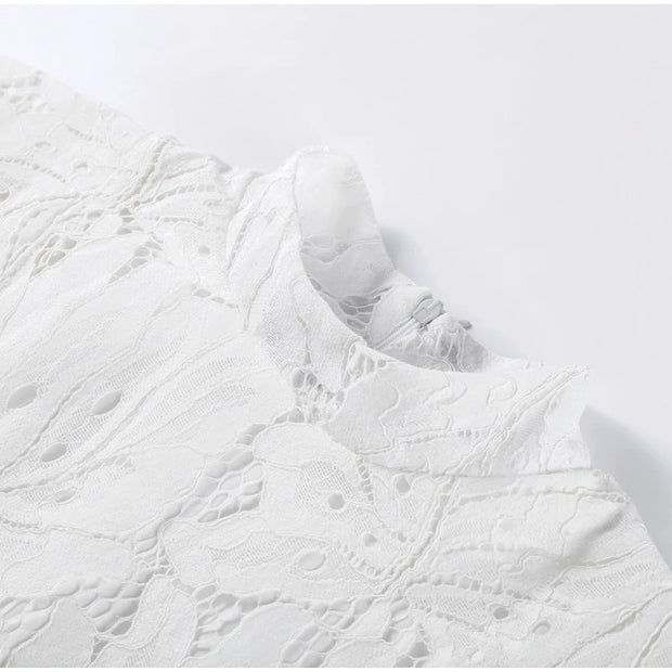 Elegant Lace Long Dress – High Collar, Slim Fit, Patchwork Design for Spring & Autumn Parties 2025