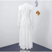 Elegant Lace Long Dress – High Collar, Slim Fit, Patchwork Design for Spring & Autumn Parties 2025