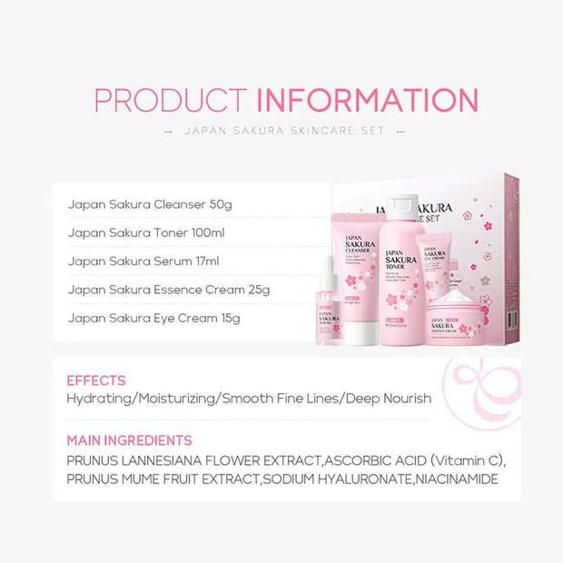 Sakura Skincare Set – Face Cream, Serum & Toner Gift Box