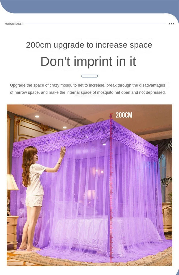 Embroidery Lace Pleated Mosquito Net – Romantic Square Canopy for Queen & Double Beds (Stainless Steel Bracket Not Included)