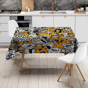 Cartoon Print Tablecloth – Modern Black & Yellow Design, Fits Most Tables