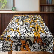 Cartoon Print Tablecloth – Modern Black & Yellow Design, Fits Most Tables