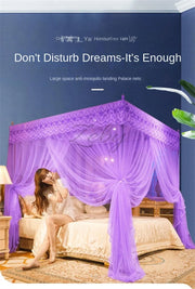 Embroidery Lace Pleated Mosquito Net – Romantic Square Canopy for Queen & Double Beds (Stainless Steel Bracket Not Included)