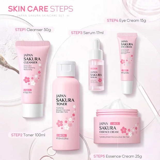 Sakura Skincare Set – Face Cream, Serum & Toner Gift Box