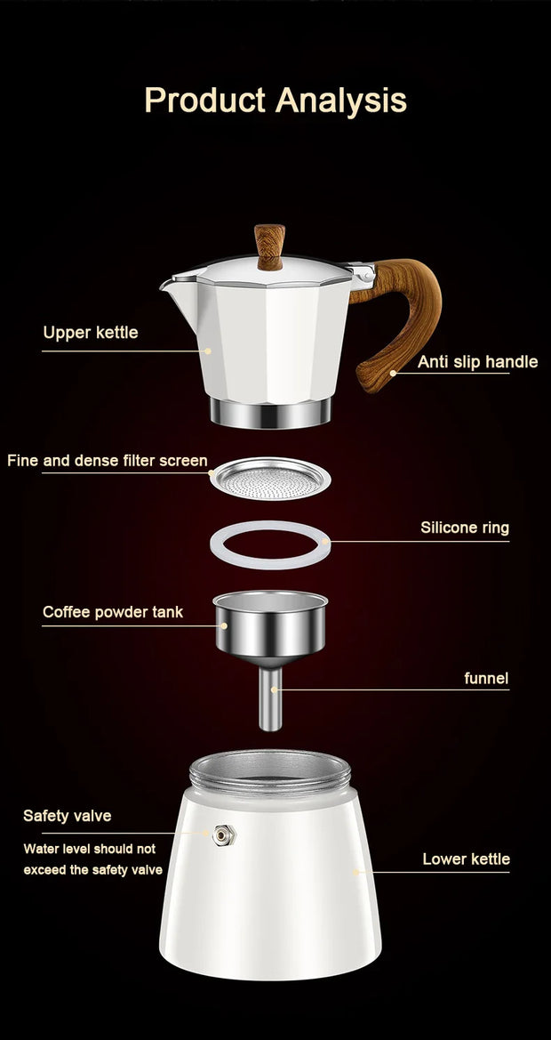 Vintage Wooden Handle Espresso Maker – 300ml Moka Pot with Electric Stove, Classic Italian Mocha Coffee Maker, 110V/220V