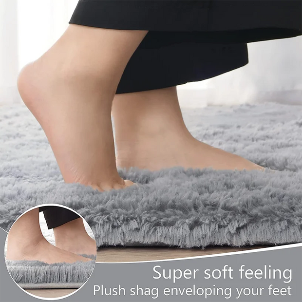 💎 Luxury Shaggy Gray Area Rug | Ultra Soft Long Pile Carpet for Living Room & Bedroom