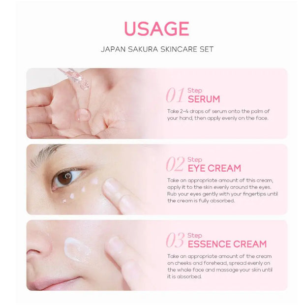Sakura Skincare Set – Face Cream, Serum & Toner Gift Box