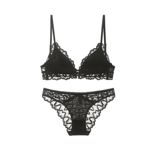 Logirlve U-Plunge Bra Set – Front Close, Backless & Sheer Black Design
