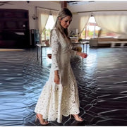 Elegant Lace Long Dress – High Collar, Slim Fit, Patchwork Design for Spring & Autumn Parties 2025